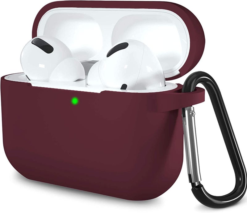Lerobo Compatible with AirPods Pro Case Cover,Full Protective Shockproof Washable Silicone Case for Airpods Pro 2 Supports Wireless Charging with Carabiner Front LED Visible,Burgundy - Image 1
